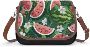 Women's Handbag Watermelons Slices Leaves And Flowers Satchel Bag Leather Crossbody Bag Waterproof Messenger Bag