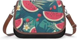 Women's Handbag Watermelons Tropical Palm Leaves Satchel Bag Leather Crossbody Bag Waterproof Messenger Bag