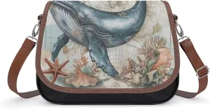 Women's Handbag Whale Nautical Compass With Starfish Vintage Satchel Bag Leather Crossbody Bag Waterproof Messenger Bag