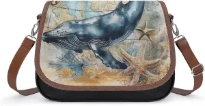 Women's Handbag Whale Nautical Compass With Starfish Vintage Satchel Bag Leather Crossbody Bag Waterproof Messenger Bag