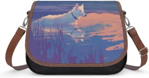 Women's Handbag White Shepherd Dog Satchel Bag Leather Crossbody Bag Waterproof Messenger Bag