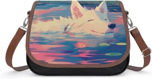Women's Handbag White Shepherd Dog Satchel Bag Leather Crossbody Bag Waterproof Messenger Bag