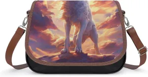 Women's Handbag Wolf Clouds Background Satchel Bag Leather Crossbody Bag Waterproof Messenger Bag