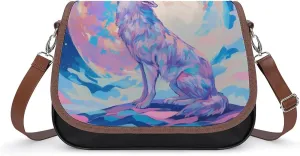 Women's Handbag Wolf Sky Space Galaxy Satchel Bag Leather Crossbody Bag Waterproof Messenger Bag