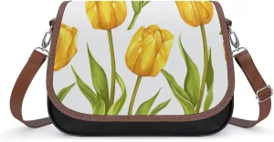 Women's Handbag Yellow Tulips Flowers Satchel Bag Leather Crossbody Bag Waterproof Messenger Bag