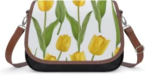 Women's Handbag Yellow Tulips Flowers Satchel Bag Leather Crossbody Bag Waterproof Messenger Bag