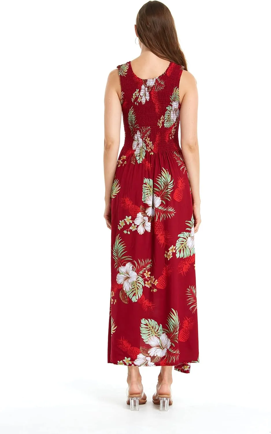 Women's Hawaiian Maxi Tank Elastic Luau Dress Pineapple Garden