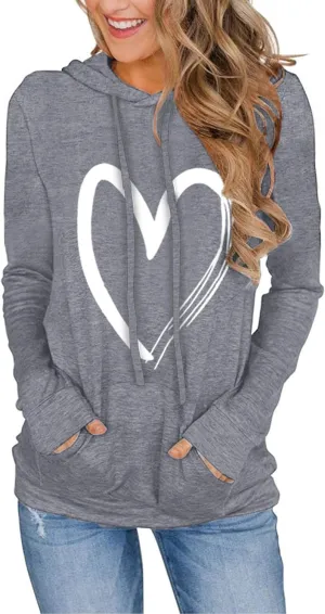 Women's Hoodies Pullover Cute Heart Sweatshirts Long Sleeve Tops with Pockets