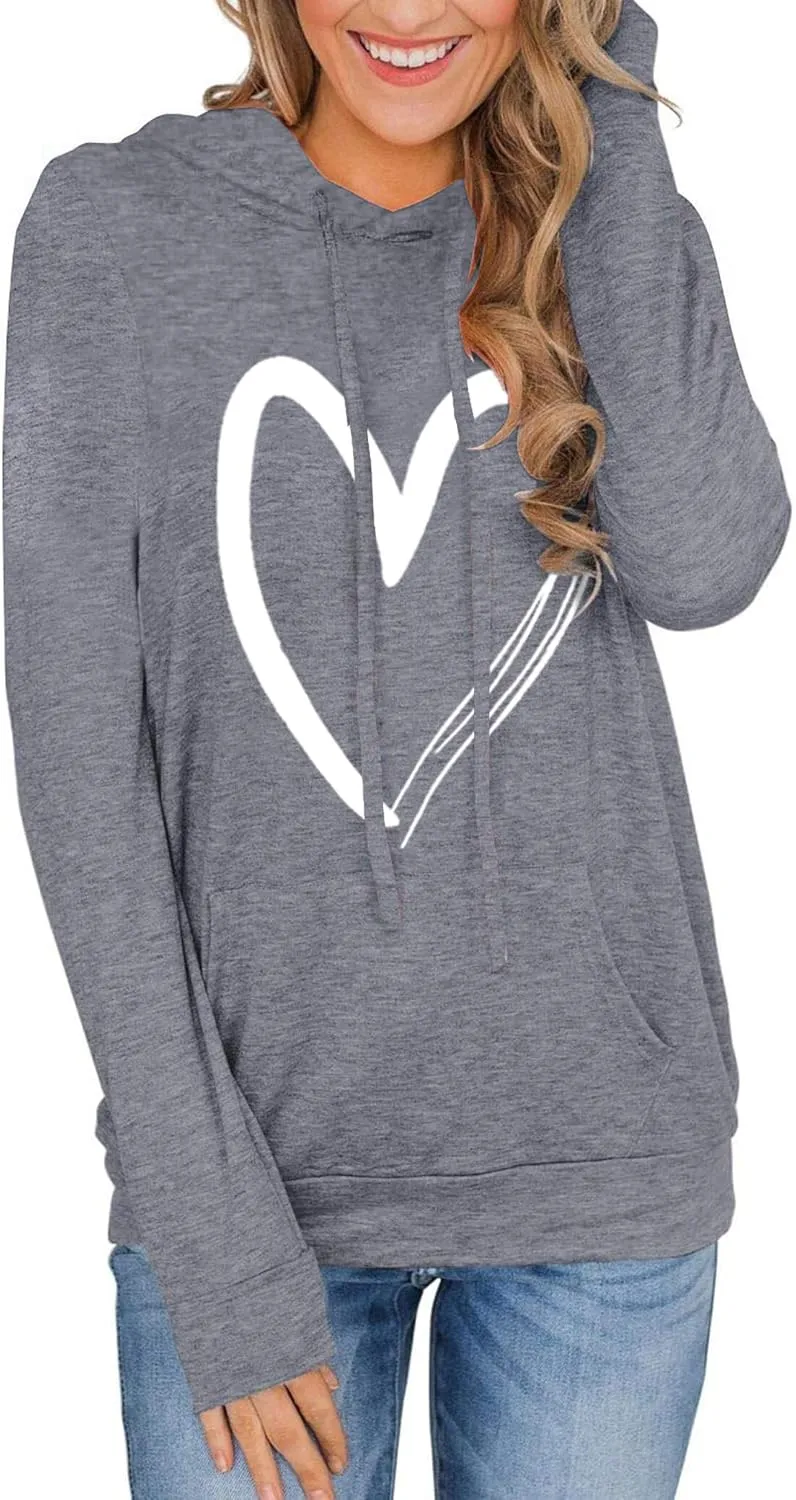 Women's Hoodies Pullover Cute Heart Sweatshirts Long Sleeve Tops with Pockets