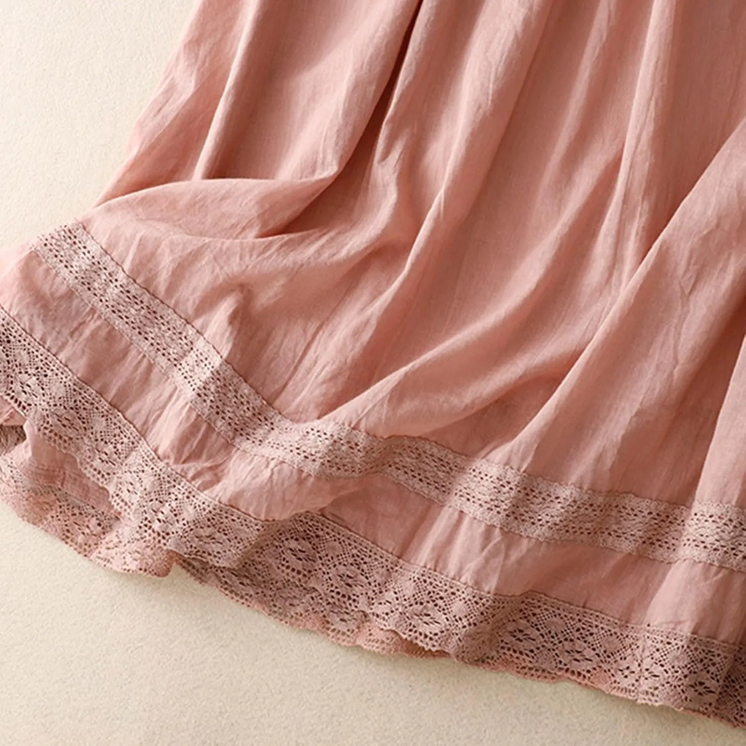 Womens Lace Cotton Linen Skirt Drawstring Elastic Waist A Line Beach Skirts Summer Bohemian Casual Flowy Maxi Skirt