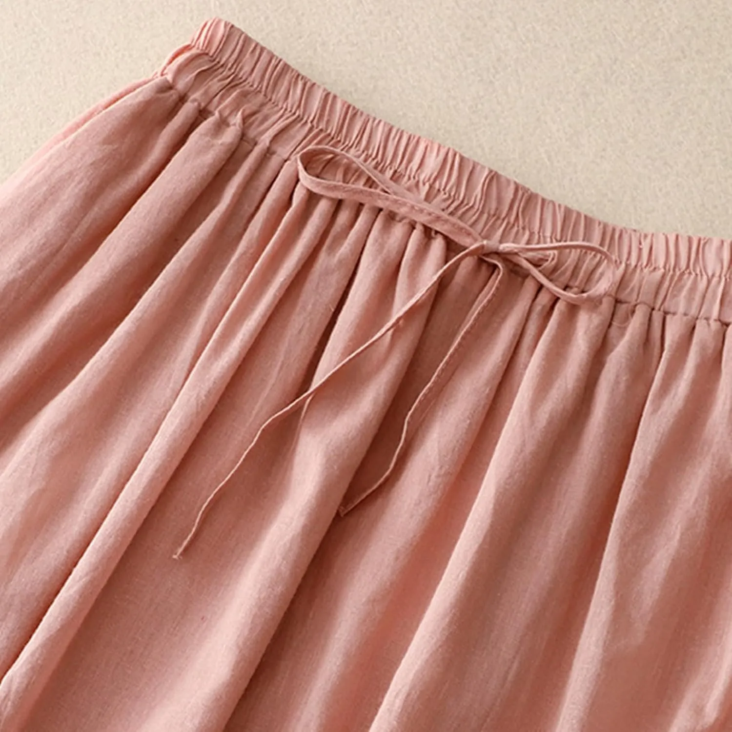 Womens Lace Cotton Linen Skirt Drawstring Elastic Waist A Line Beach Skirts Summer Bohemian Casual Flowy Maxi Skirt