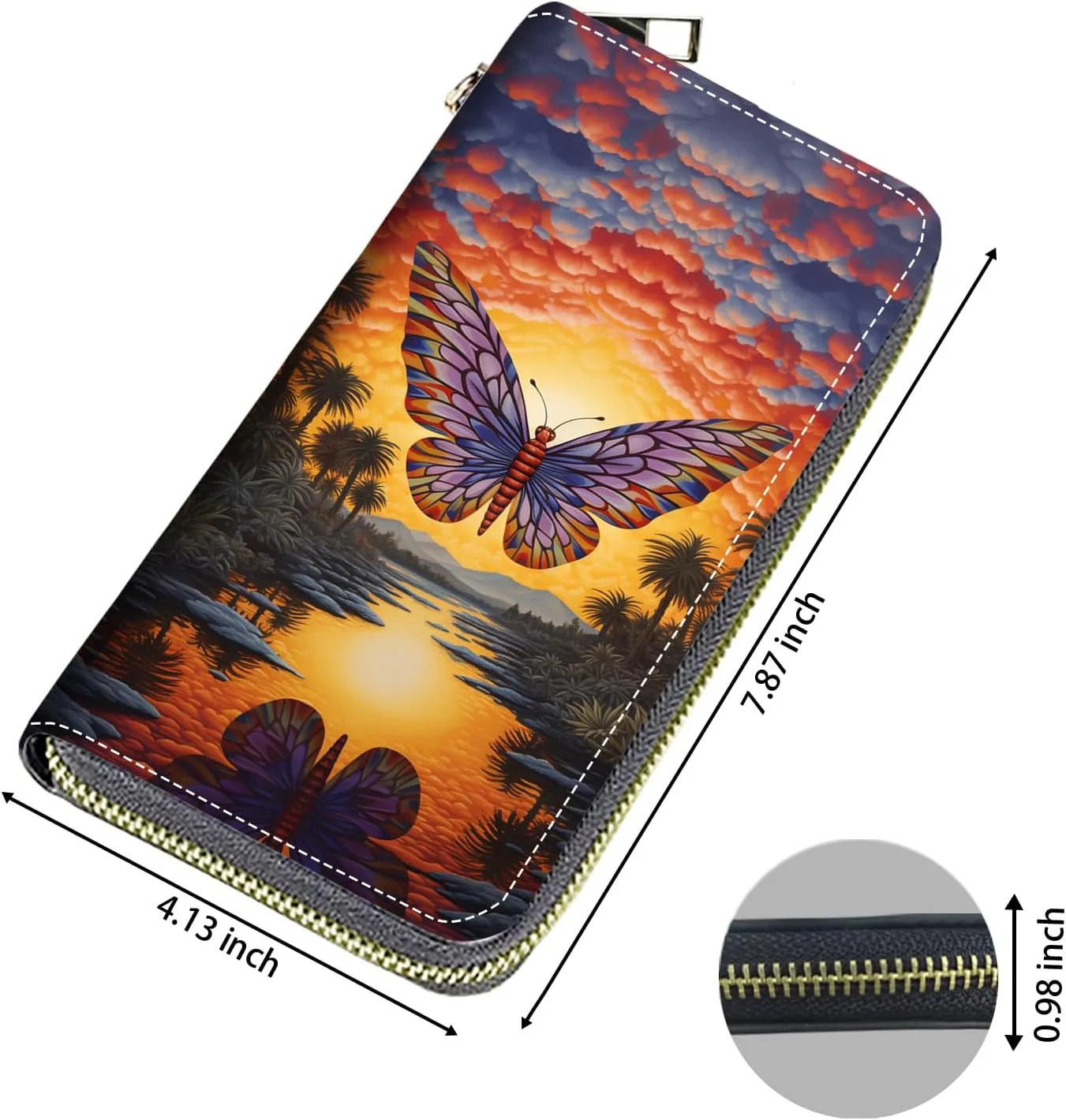 Women's Large Capacity Wallet, Portable PU Leather Zipper Wallet for Smart Phone/Card/Coin/Cash, Multifunctional Clutch Wallet with Removable Wristlet Strap, Abstract Paint Butterfly