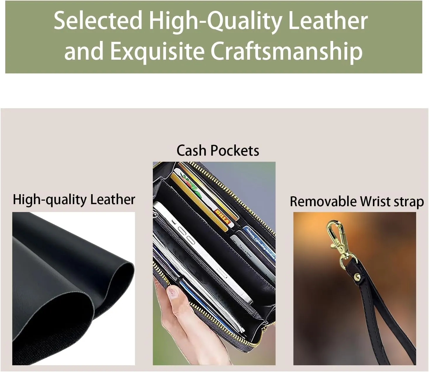 Women's Large Capacity Wallet, Portable PU Leather Zipper Wallet for Smart Phone/Card/Coin/Cash, Multifunctional Clutch Wallet with Removable Wristlet Strap - American Flag Bald Eagle