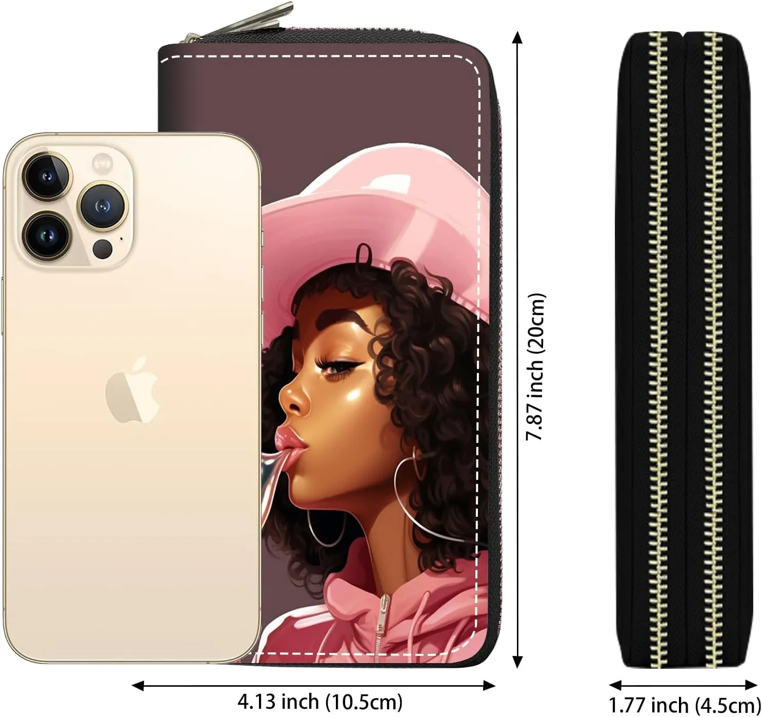 Women's Large Capacity Wallet PU Leather Double Zipper Clutch Purse Multifunctional Wallet with Removable Wristlet Strap for Smart Phone/Coin/Card/Cash, African American Black Girl