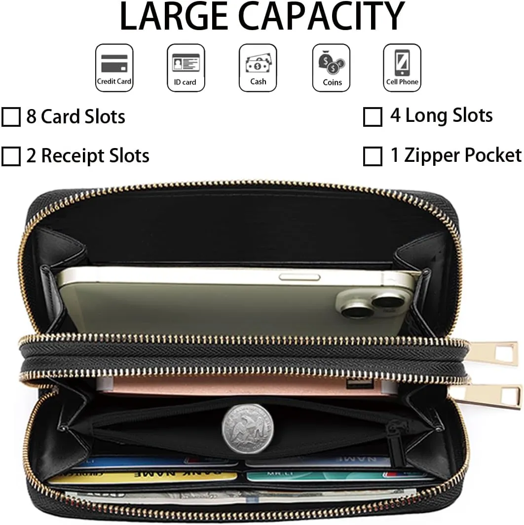 Women's Large Capacity Wallet PU Leather Double Zipper Clutch Purse Multifunctional Wallet with Removable Wristlet Strap for Smart Phone/Coin/Card/Cash, American Military Army Troops Soldiers