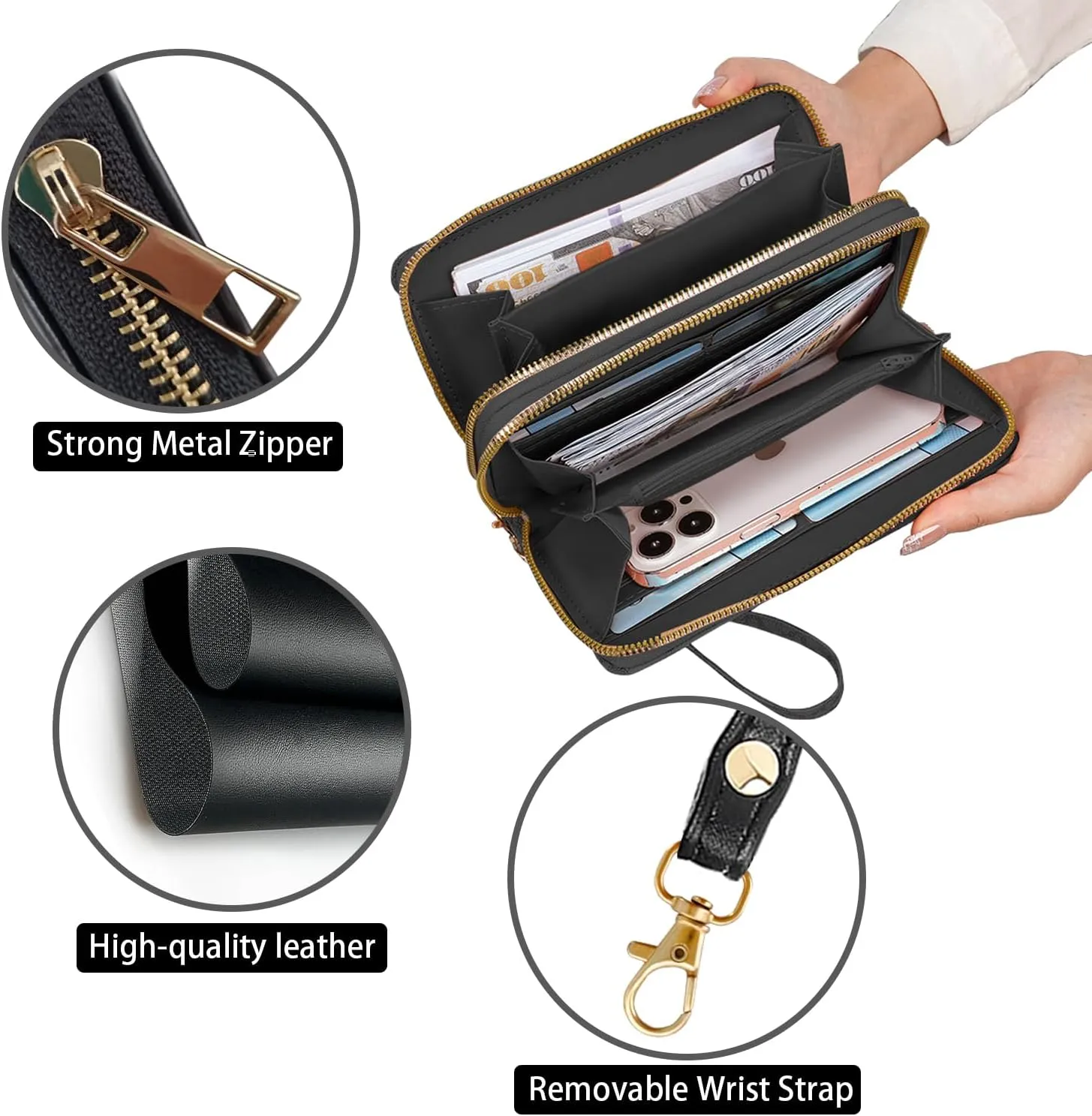 Women's Large Capacity Wallet PU Leather Double Zipper Clutch Purse Multifunctional Wallet with Removable Wristlet Strap for Smart Phone/Coin/Card/Cash, American Military Army Troops Soldiers