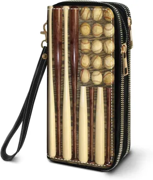 Women's Large Capacity Wallet PU Leather Double Zipper Clutch Purse Multifunctional Wallet with Removable Wristlet Strap for Smart Phone/Coin/Card/Cash, Baseball Combination American Flag