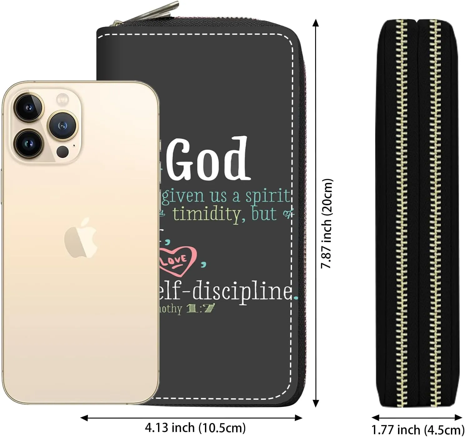 Women's Large Capacity Wallet PU Leather Double Zipper Clutch Purse Multifunctional Wallet with Removable Wristlet Strap for Smart Phone/Coin/Card/Cash, Bible Verse Quotes 2 Timothy 1:7
