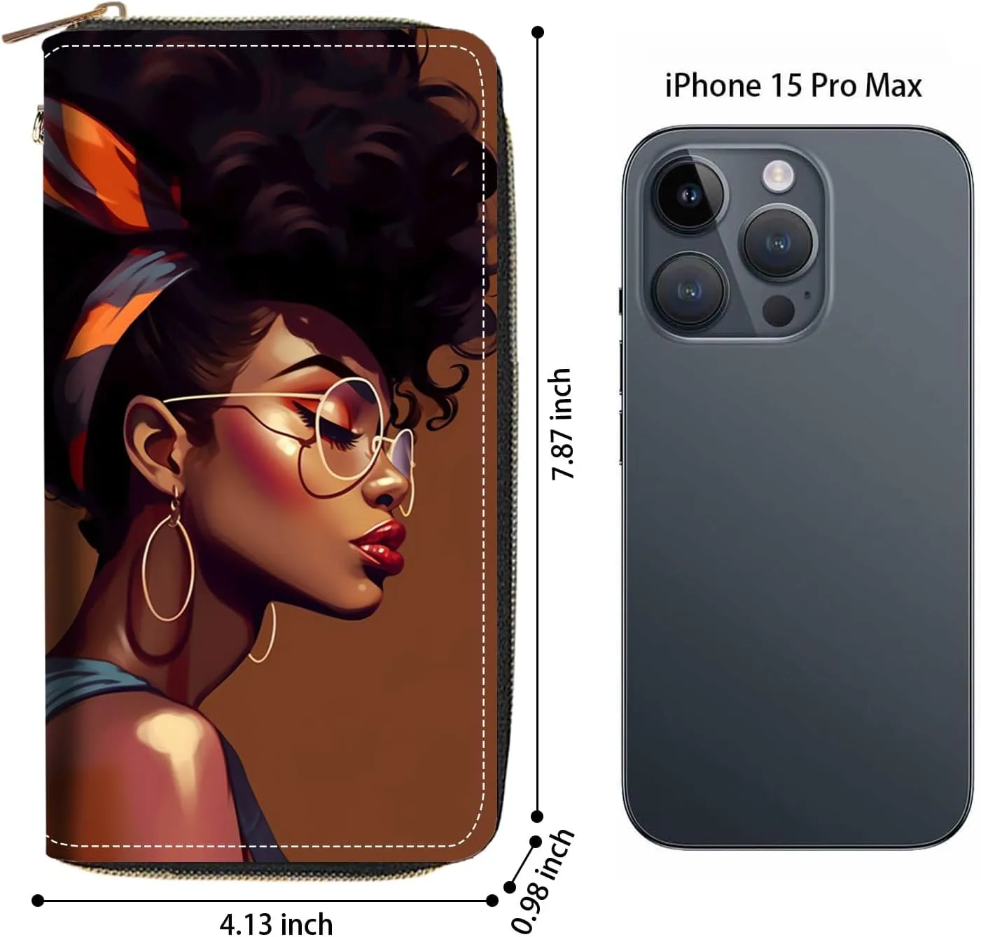 Women's Large Capacity Wallet PU Leather Zip Around Clutch Purse Multifunctional Wallet with Removable Wristlet Strap for Smart Phone/Coin/Card/Cash, African American Girl