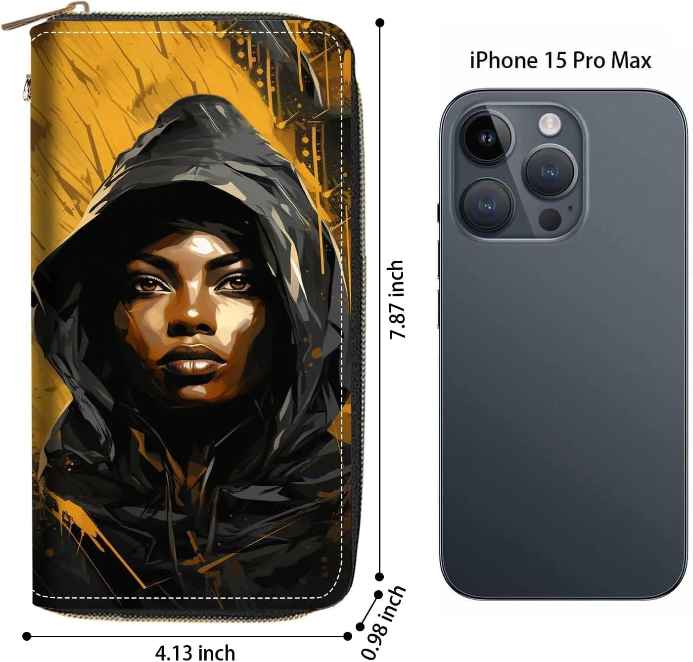 Women's Large Capacity Wallet PU Leather Zip Around Clutch Purse Multifunctional Wallet with Removable Wristlet Strap for Smart Phone/Coin/Card/Cash, African Black Girl