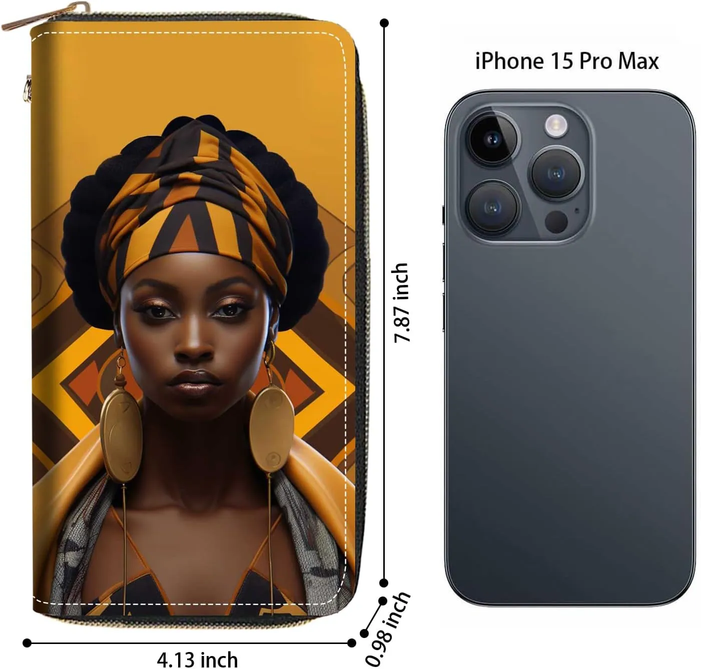 Women's Large Capacity Wallet PU Leather Zip Around Clutch Purse Multifunctional Wallet with Removable Wristlet Strap for Smart Phone/Coin/Card/Cash - African Women