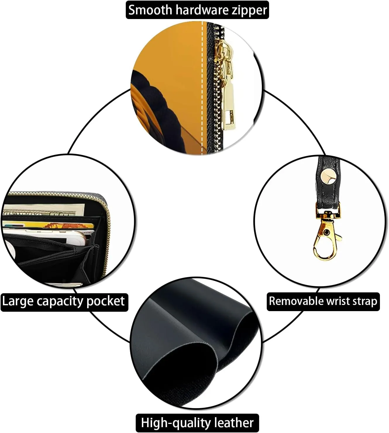 Women's Large Capacity Wallet PU Leather Zip Around Clutch Purse Multifunctional Wallet with Removable Wristlet Strap for Smart Phone/Coin/Card/Cash - African Women