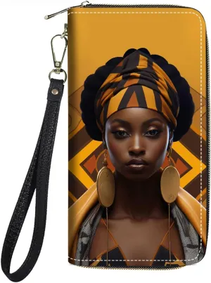 Women's Large Capacity Wallet PU Leather Zip Around Clutch Purse Multifunctional Wallet with Removable Wristlet Strap for Smart Phone/Coin/Card/Cash - African Women