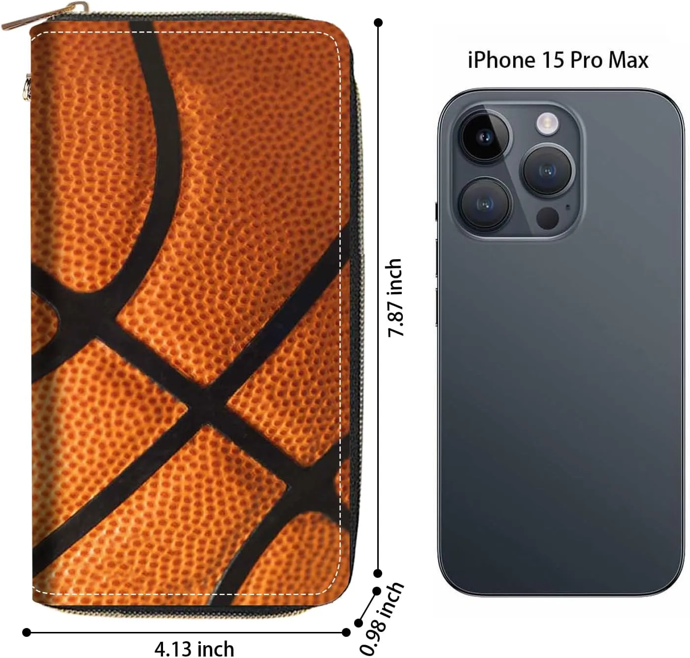 Women's Large Capacity Wallet PU Leather Zip Around Clutch Purse Multifunctional Wallet with Removable Wristlet Strap for Smart Phone/Coin/Card/Cash, Basketball Surface
