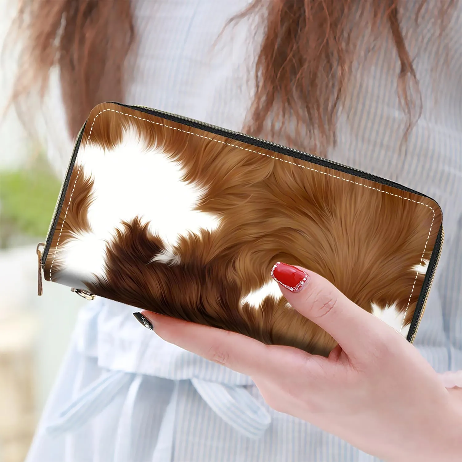 Women's Large Capacity Wallet PU Leather Zip Around Clutch Purse Multifunctional Wallet with Removable Wristlet Strap for Smart Phone/Coin/Card/Cash - Brown Cow Print