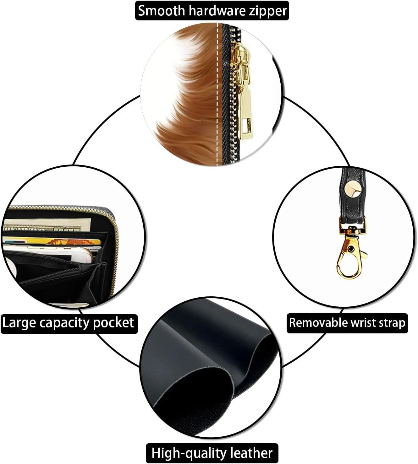 Women's Large Capacity Wallet PU Leather Zip Around Clutch Purse Multifunctional Wallet with Removable Wristlet Strap for Smart Phone/Coin/Card/Cash - Brown Cow Print