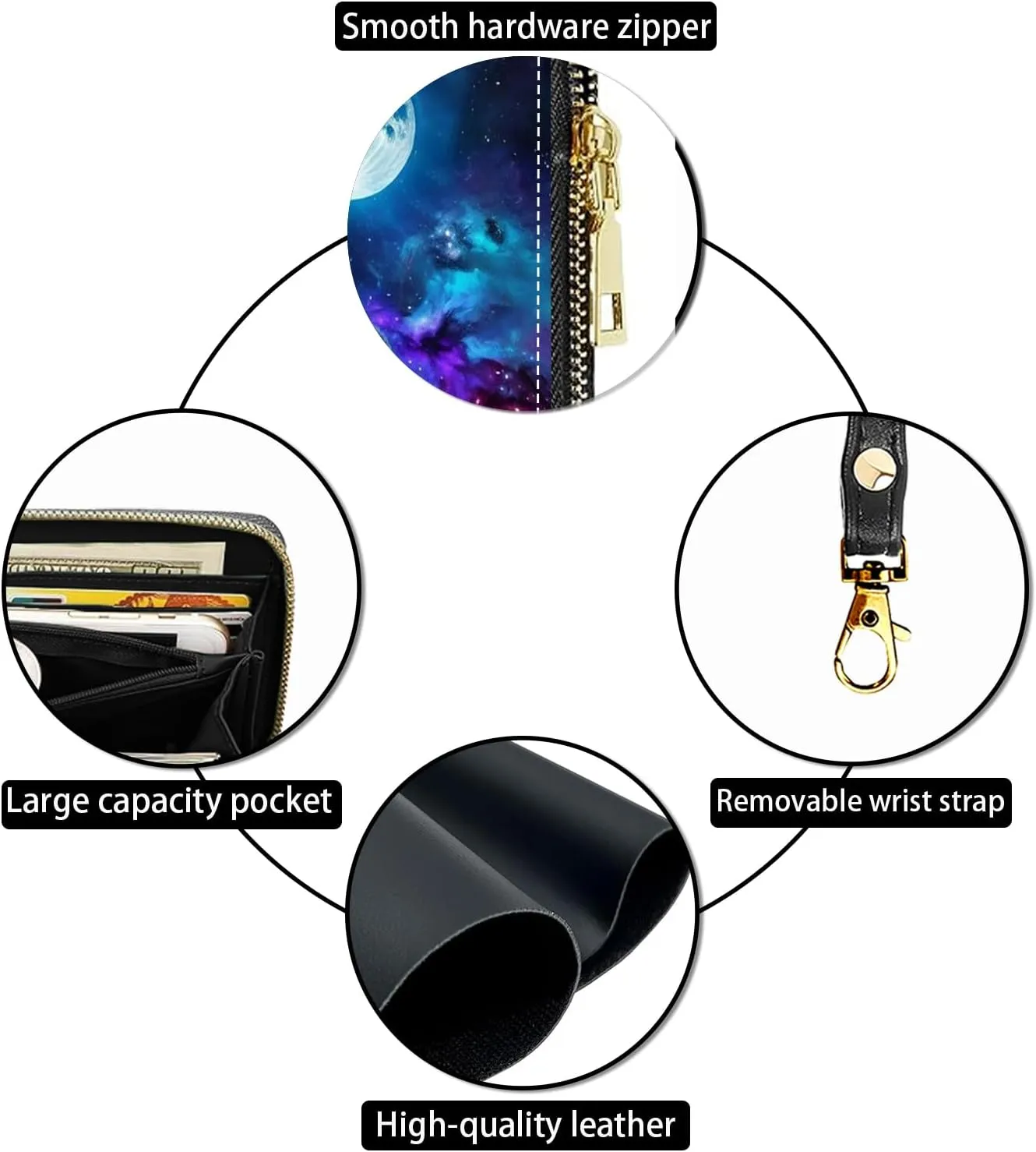 Women's Large Capacity Wallet PU Leather Zip Around Clutch Purse Multifunctional Wallet with Removable Wristlet Strap for Smart Phone/Coin/Card/Cash, Cute Panda and Sunflower