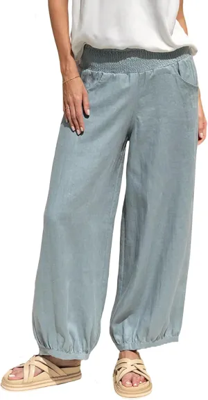Womens Linen Wide Leg Pants Summer Beach Palazzo Harem Pants Casual Ankle Length Trouser Slacks