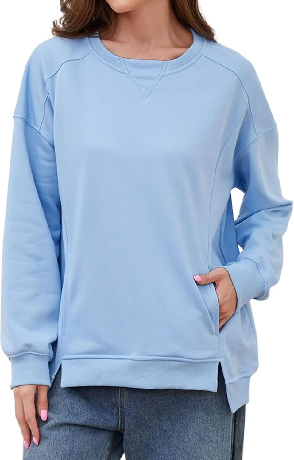 Womens Oversized Sweatshirts Long Sleeve Loose Fit Solid Color Pullover Tops Casual Comfy Fall Fashion Clothes 2024