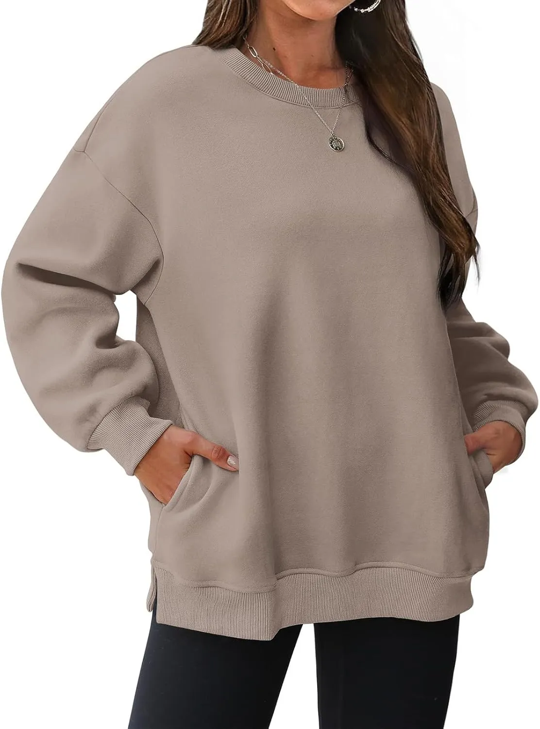 Womens Oversized Sweatshirts Side Slit Crewneck Long Sleeve Tops Loose Pullover 2024 Fall Women Extra
