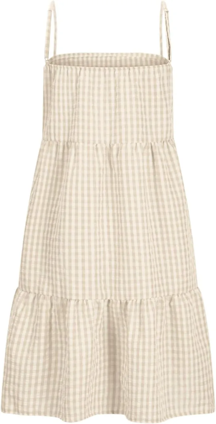 Womens Plaid A-line Dresses Shoulder Straps Ruffle Hem Casual Mini Dress with Side Pockets 2025 Sexy Dresses