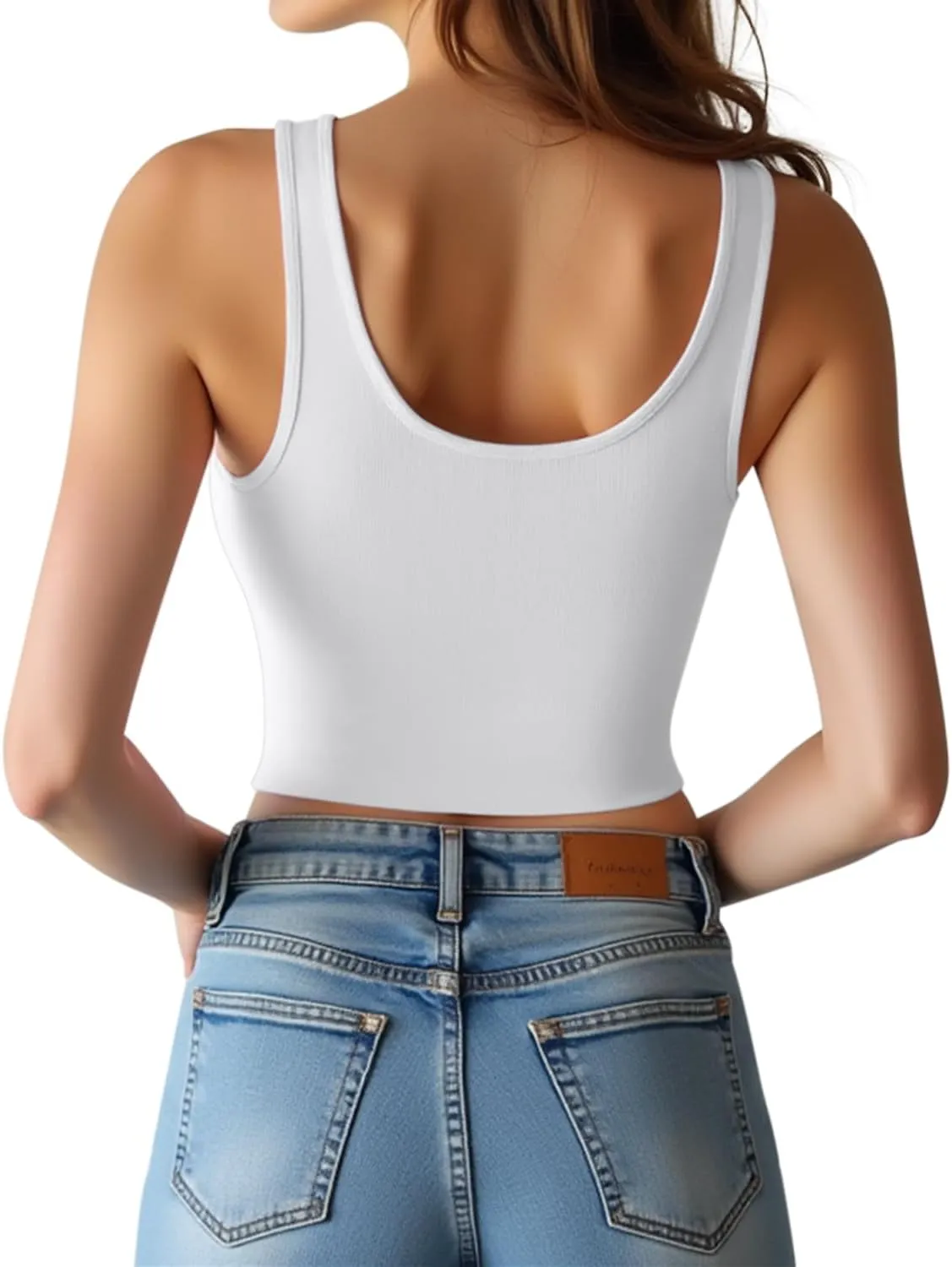 Women's Sleeveless Crop Top Cotton Basic Scoop Neck Tank Tops, Ribbed Casual Summer Cropped Shirt for Women