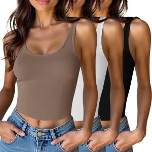Women's Sleeveless Crop Top Cotton Basic Scoop Neck Tank Tops, Ribbed Casual Summer Cropped Shirt for Women