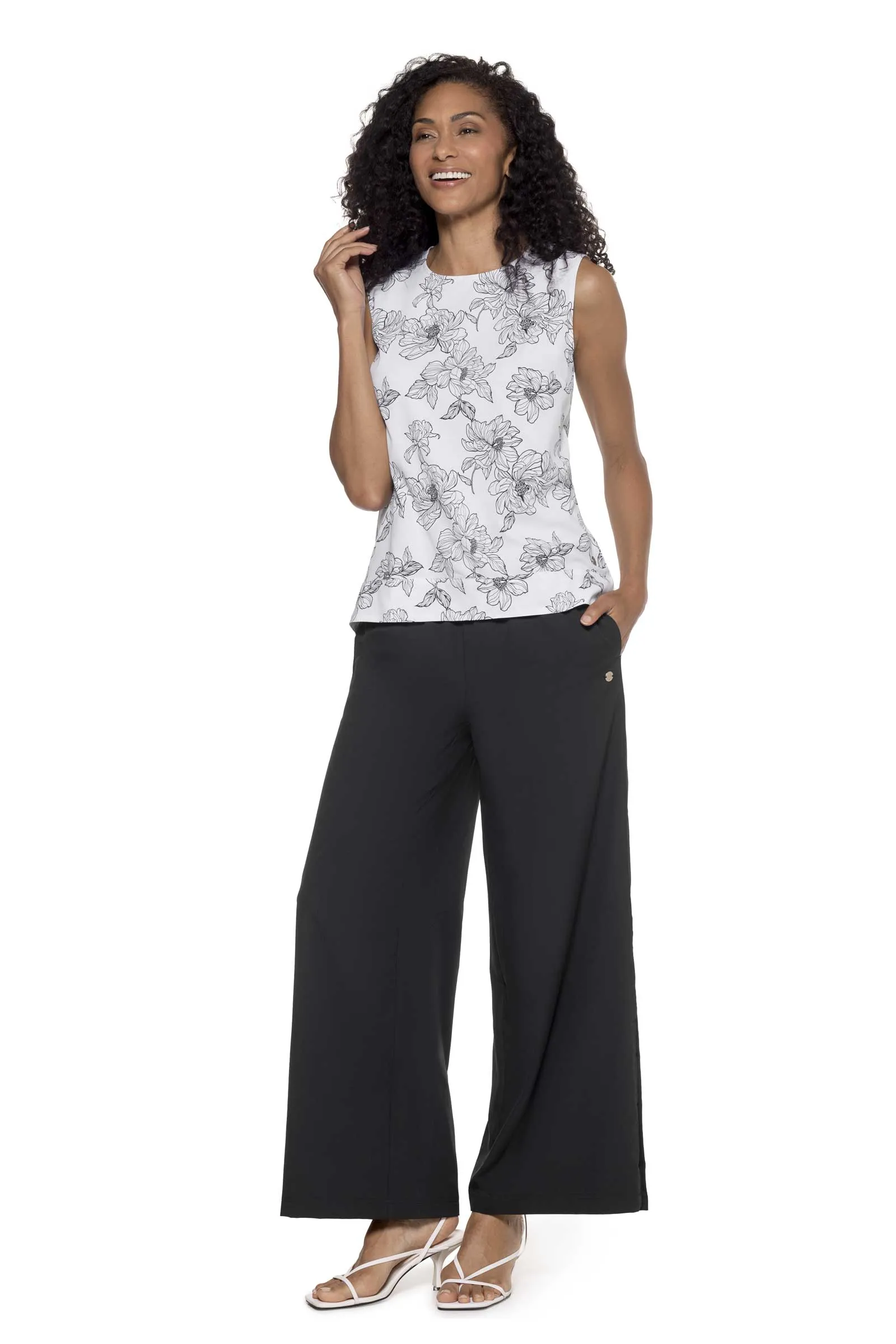 Women's St. Tropez Swing Tank Top | White/Black Perfect Peony