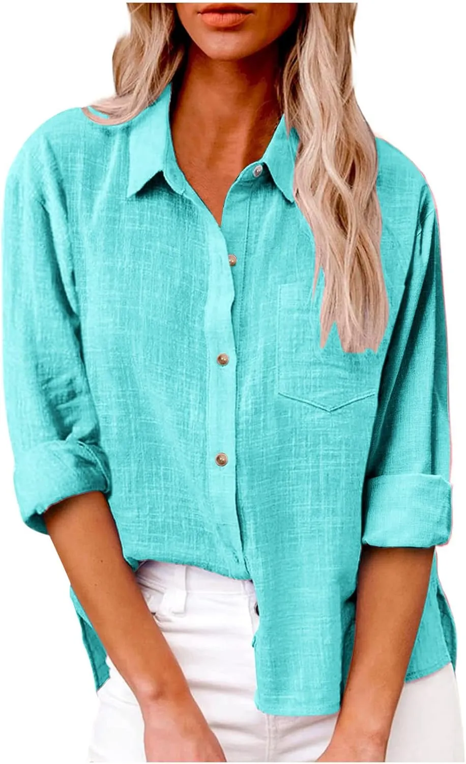 Women's Striped Button Up Blouse Trendy Business Tops Dressy Soft Cotton Linen Tops Casual Long Sleeve Tops Fall Shirt