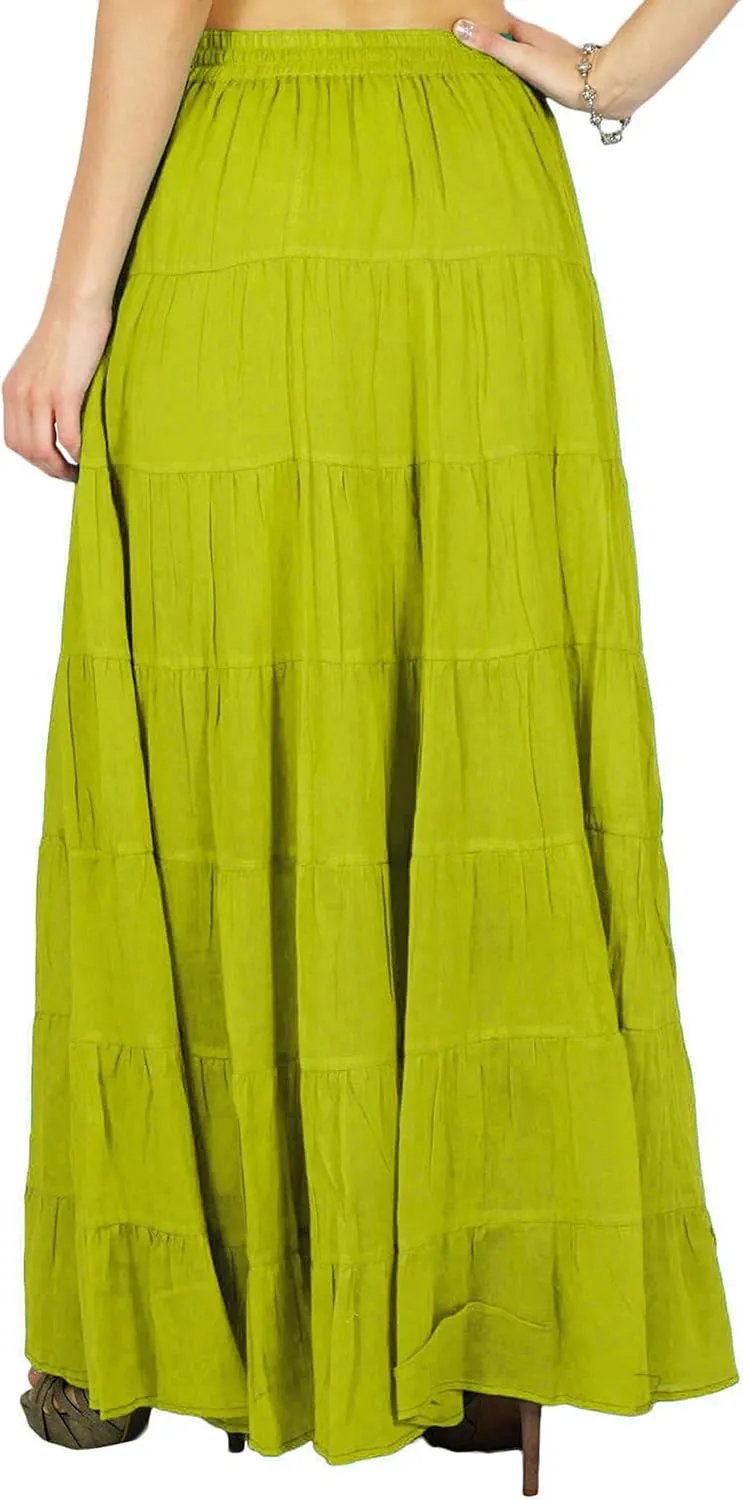 Women's Summer Cotton Skirt Ethnic Design Drawstring Waist