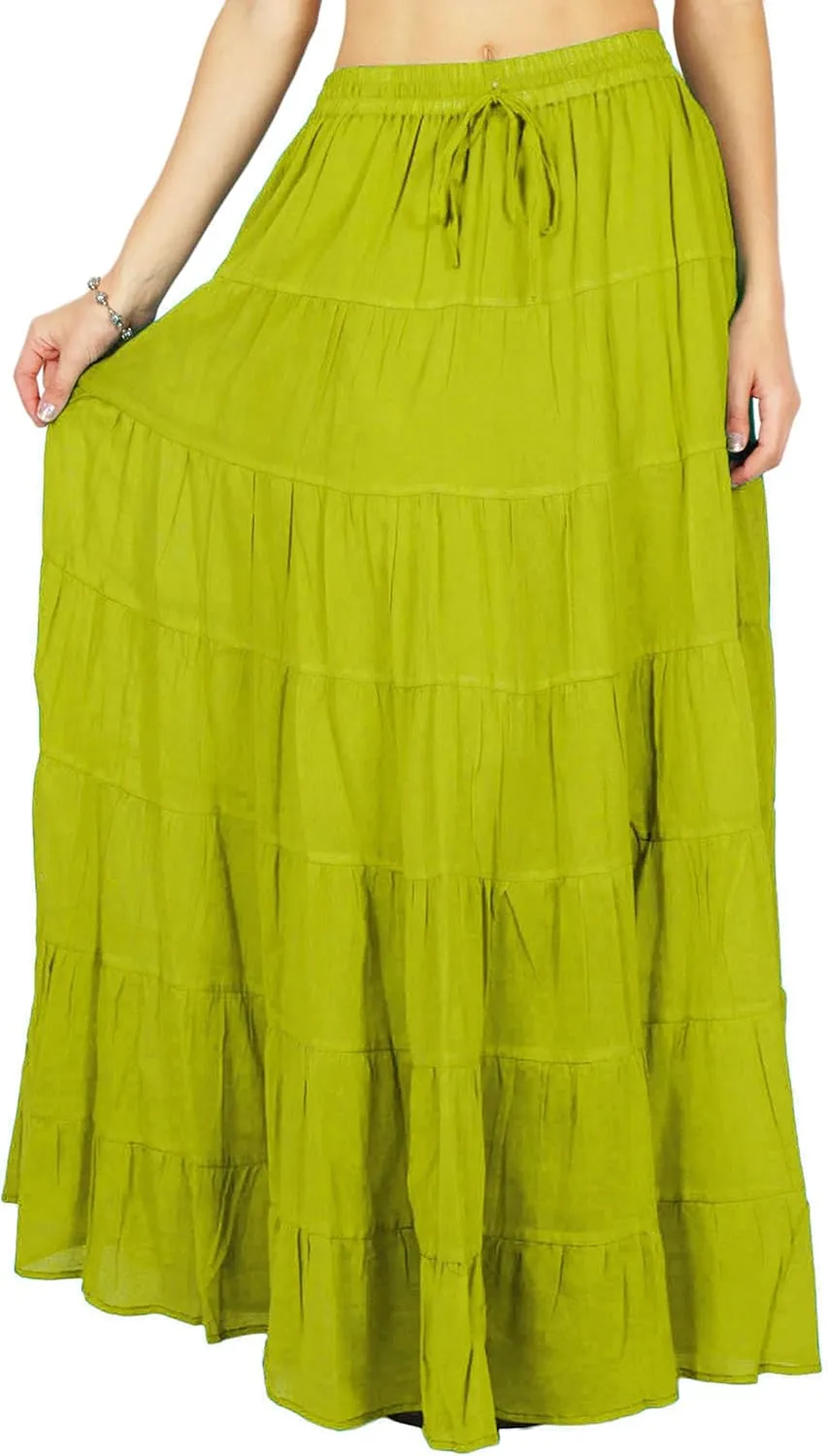 Women's Summer Cotton Skirt Ethnic Design Drawstring Waist