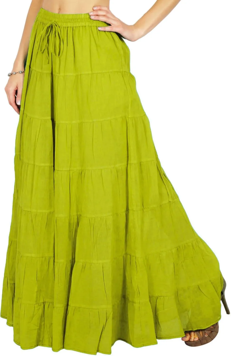 Women's Summer Cotton Skirt Ethnic Design Drawstring Waist
