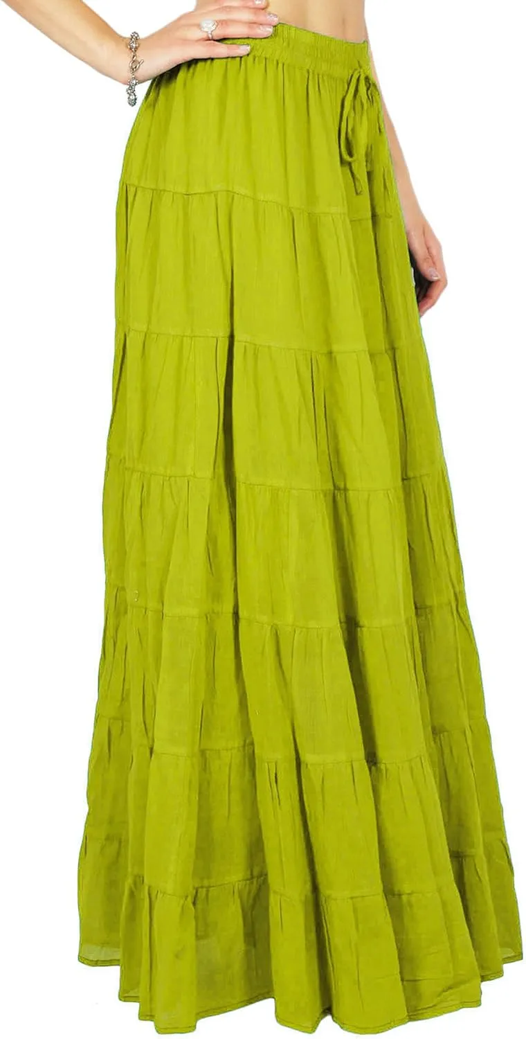 Women's Summer Cotton Skirt Ethnic Design Drawstring Waist