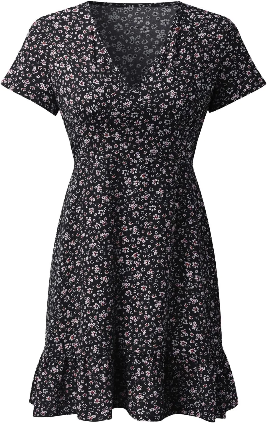 Womens Summer V Neck Bohemian Floral Print Mini Dress Short Sleeve Ruffle Beach Short Smart Dress for Women