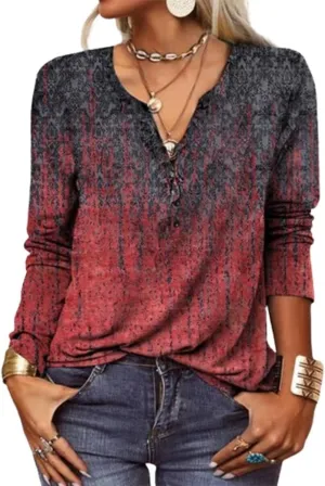 Womens Tops Dressy Casual Button Up Shirt Boho Floral Print Blouse 2025 Summer Clothes V-Neck Long Sleeve Shirts