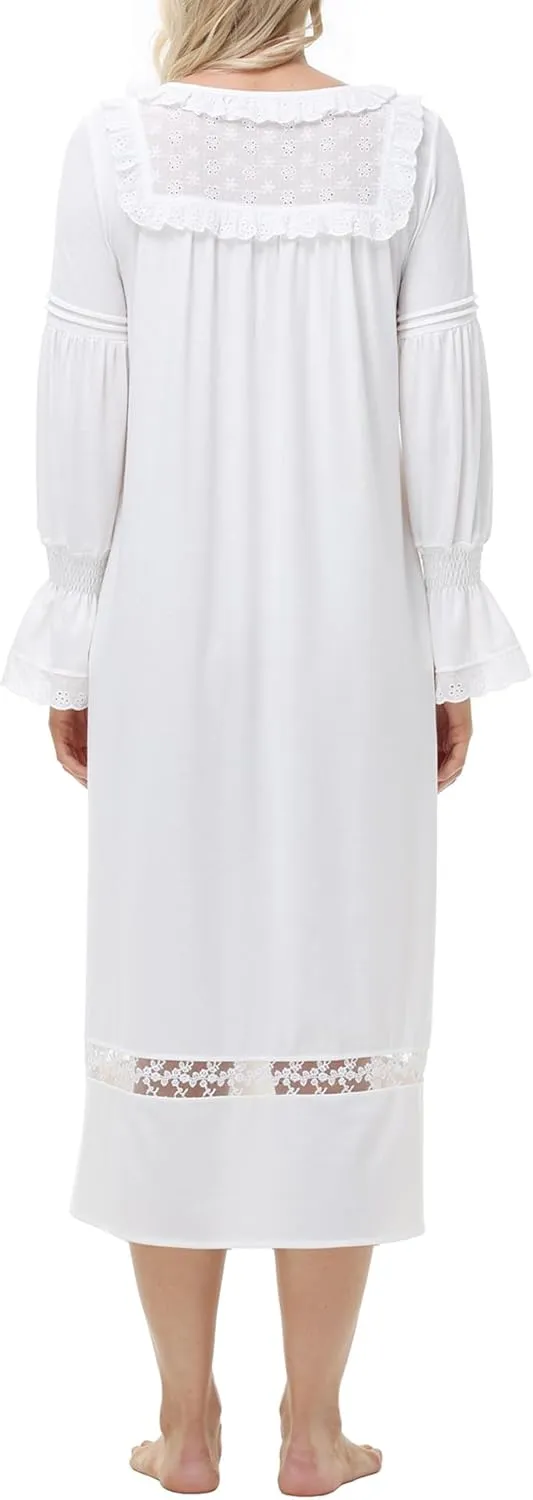 Women's Victorian Nightgowns Vintage Sleepshirts Lace Ruffle Princess Nightdress Long Sleeve Loungewear