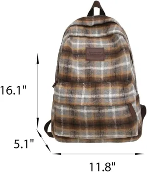 Womens Vintage Laptop Backpack Y2k Aesthetic Checked Daypack Casual Boho Hippie Grunge Indie College Book Bag (Green)