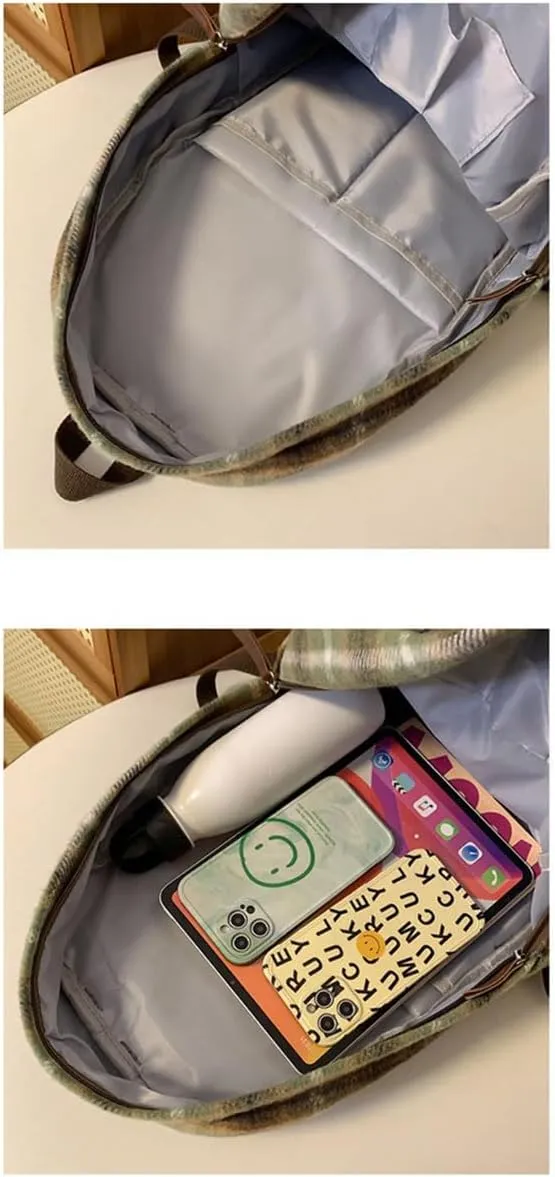Womens Vintage Laptop Backpack Y2k Aesthetic Checked Daypack Casual Boho Hippie Grunge Indie College Book Bag (Green)