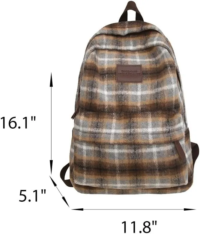 Womens Vintage Laptop Backpack Y2k Aesthetic Checked Daypack Casual Boho Hippie Grunge Indie College Book Bag (Green)