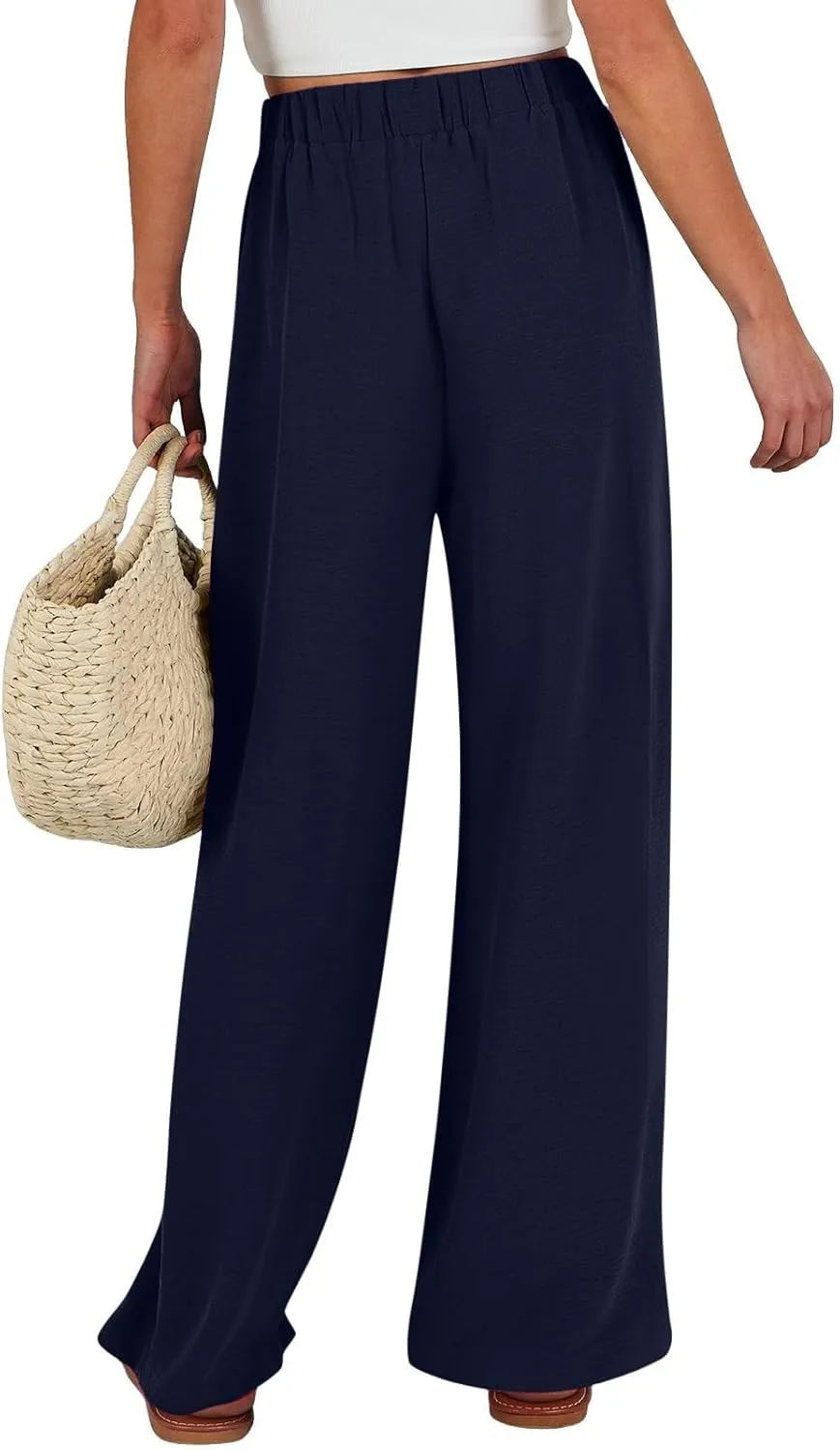 Womens Wide Leg Palazzo Pants High Waist Casual Flowy Trousers 2025 Summer Lounge Beach Travel Vacation Outfits